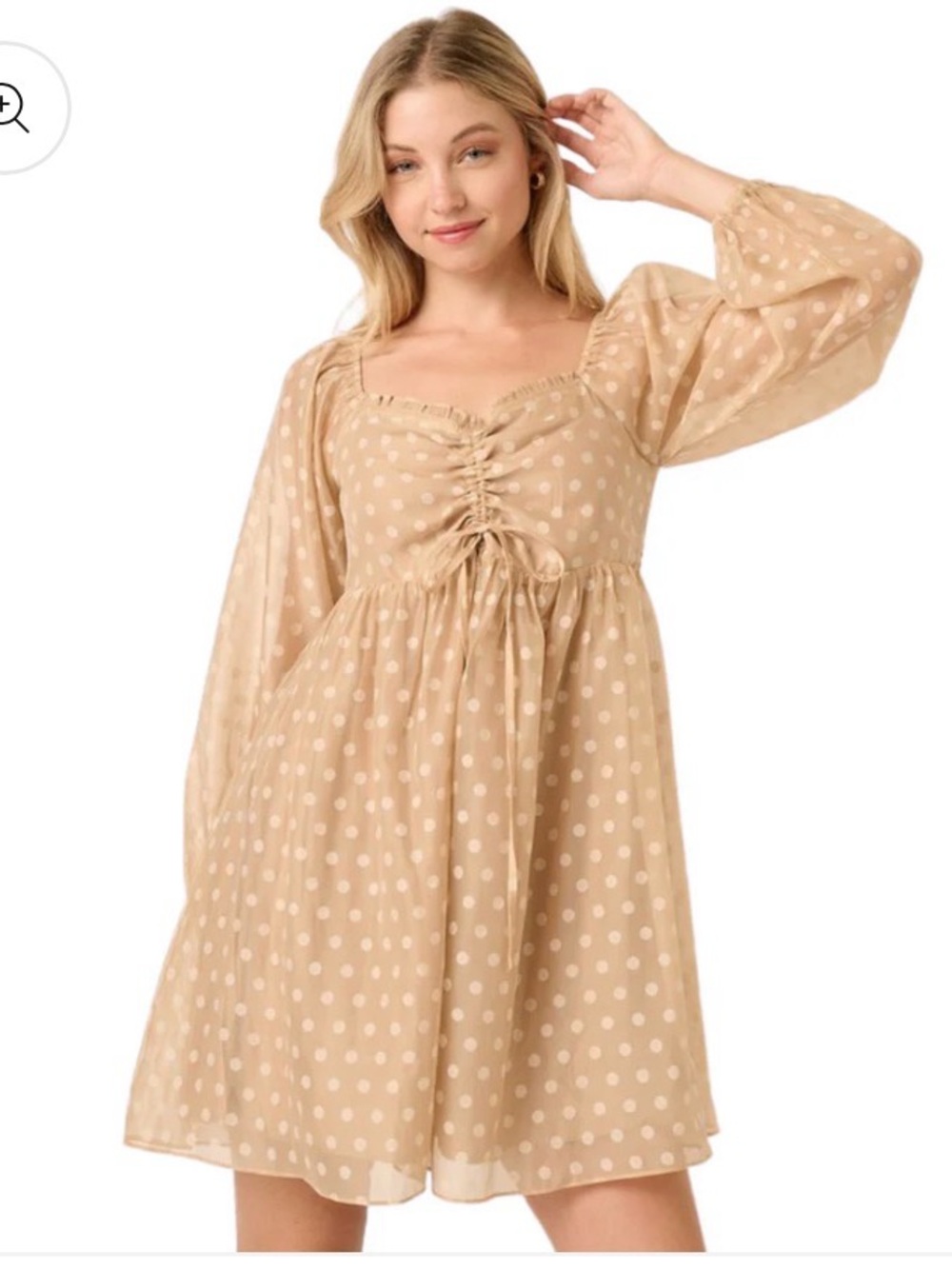 mittoshop Beige Smocked Dress with Pink Lace Accent